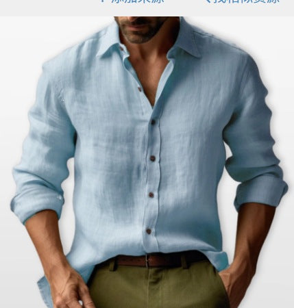 Men's Stylish Solid-Color Long-Sleeve Button-Down Shirt