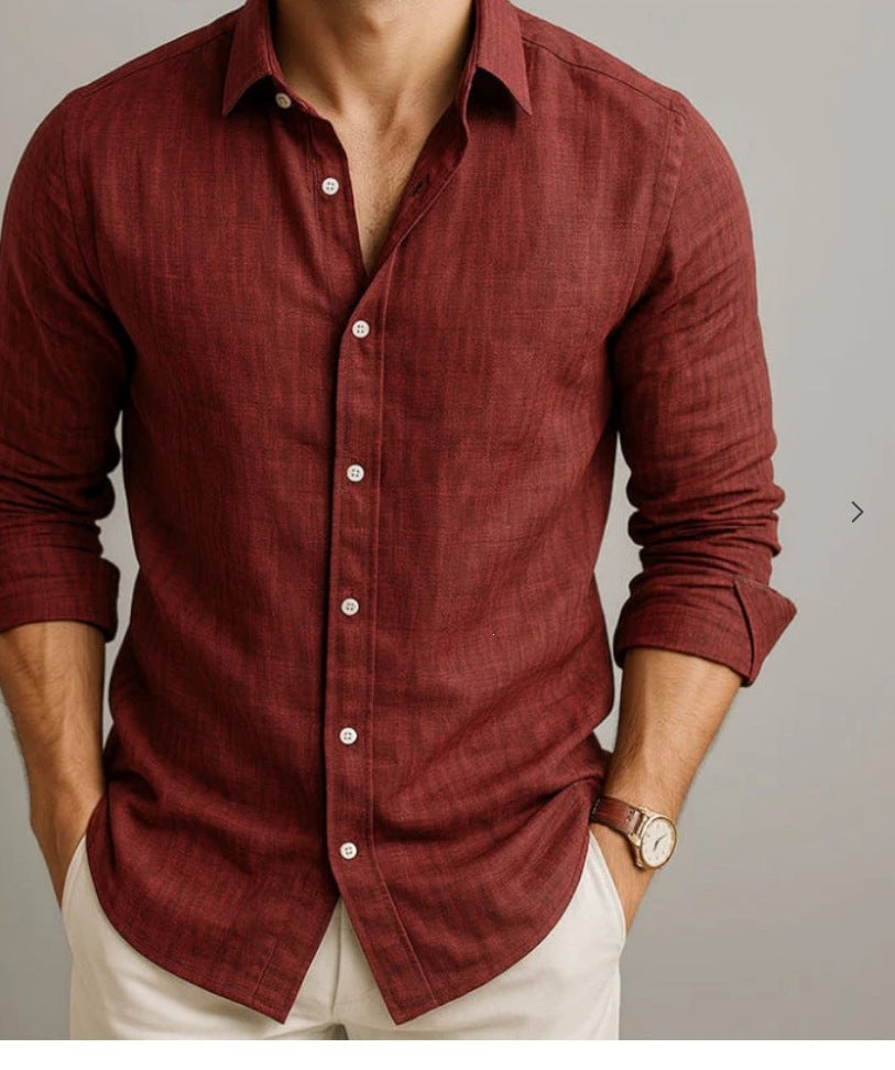Men's Stylish Solid-Color Long-Sleeve Button-Down Shirt