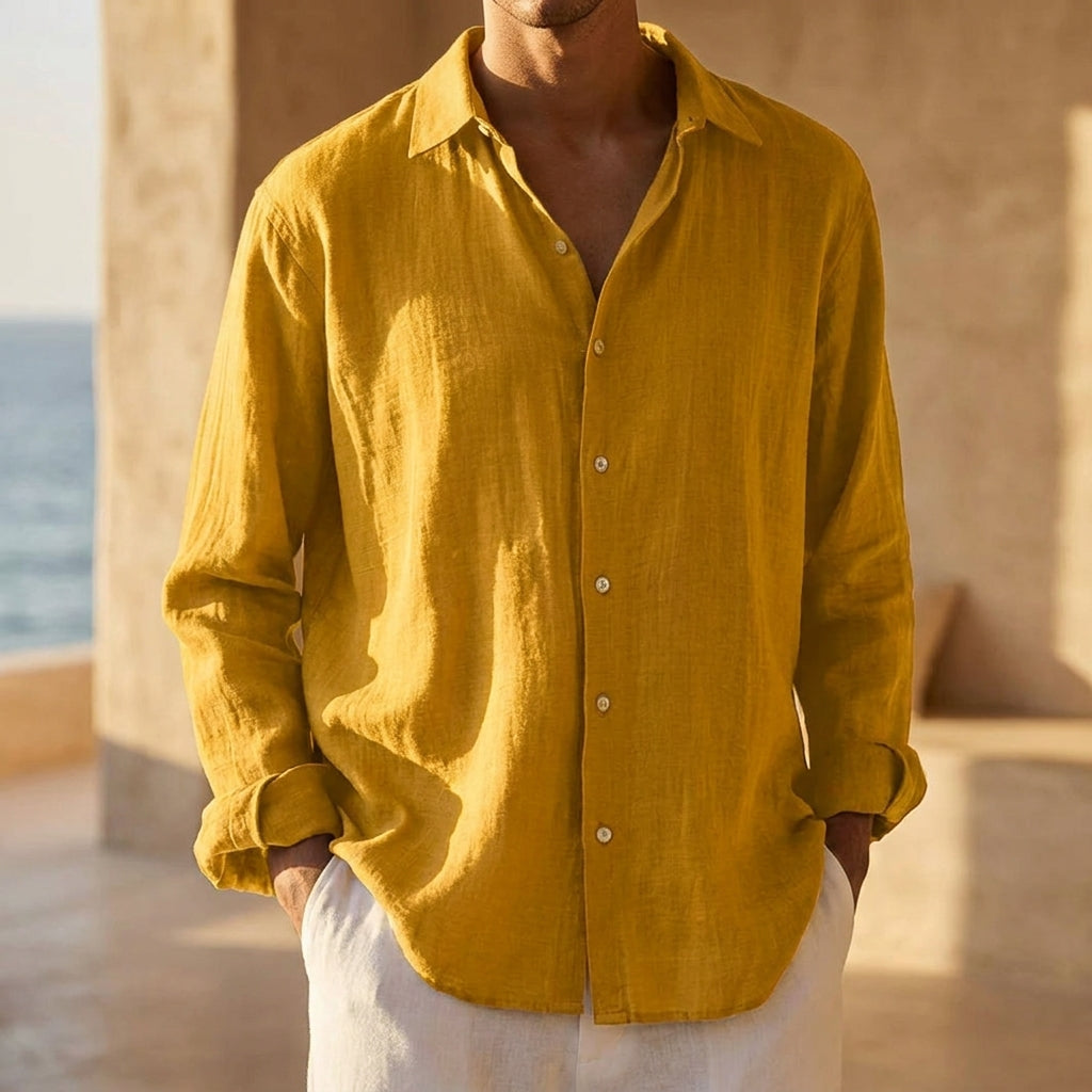 Men's Stylish Solid-Color Long-Sleeve Button-Down Shirt