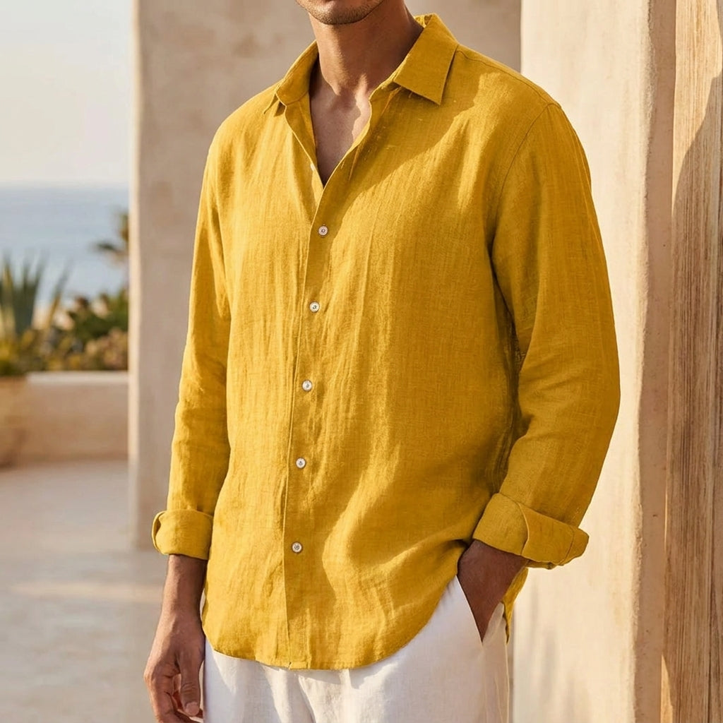 Men's Stylish Solid-Color Long-Sleeve Button-Down Shirt