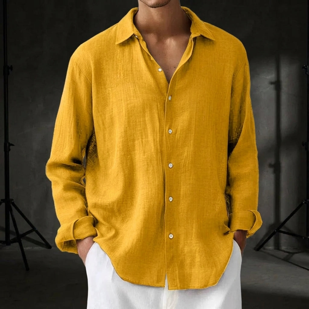 Men's Stylish Solid-Color Long-Sleeve Button-Down Shirt