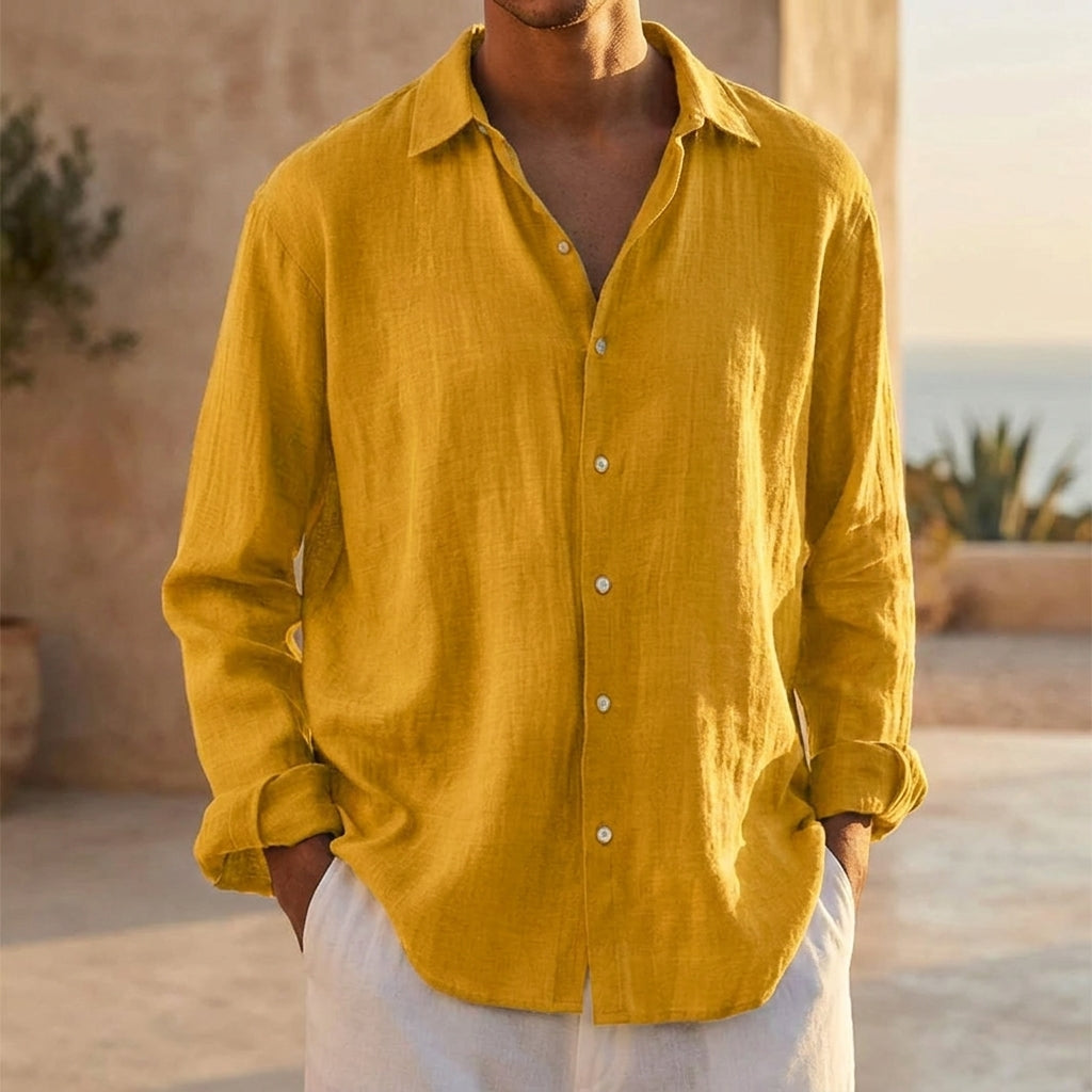 Men's Stylish Solid-Color Long-Sleeve Button-Down Shirt